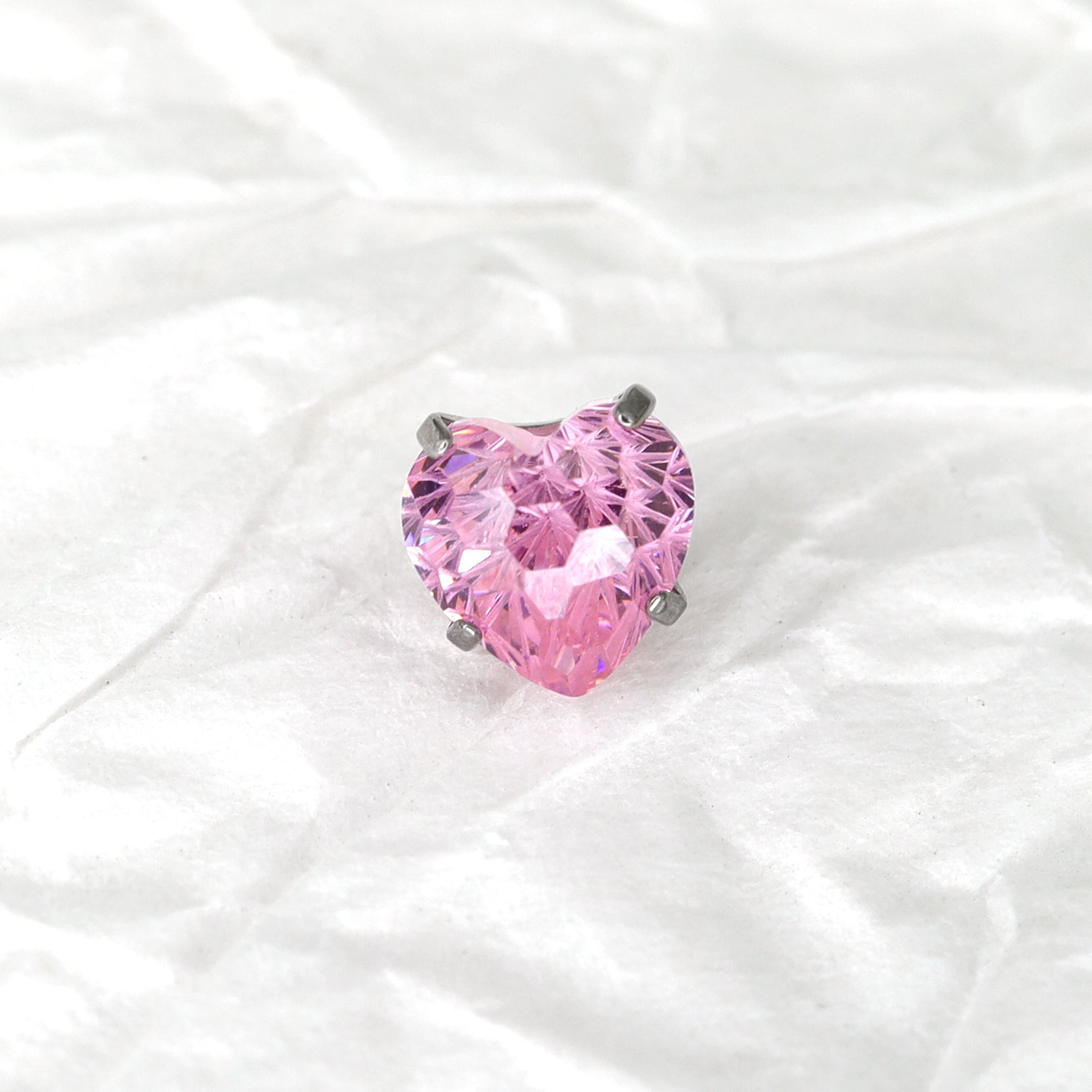 Pink Heart Firework-Cut Titanium Internally Threaded Studs