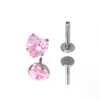 Pink Heart Firework-Cut Titanium Internally Threaded Studs