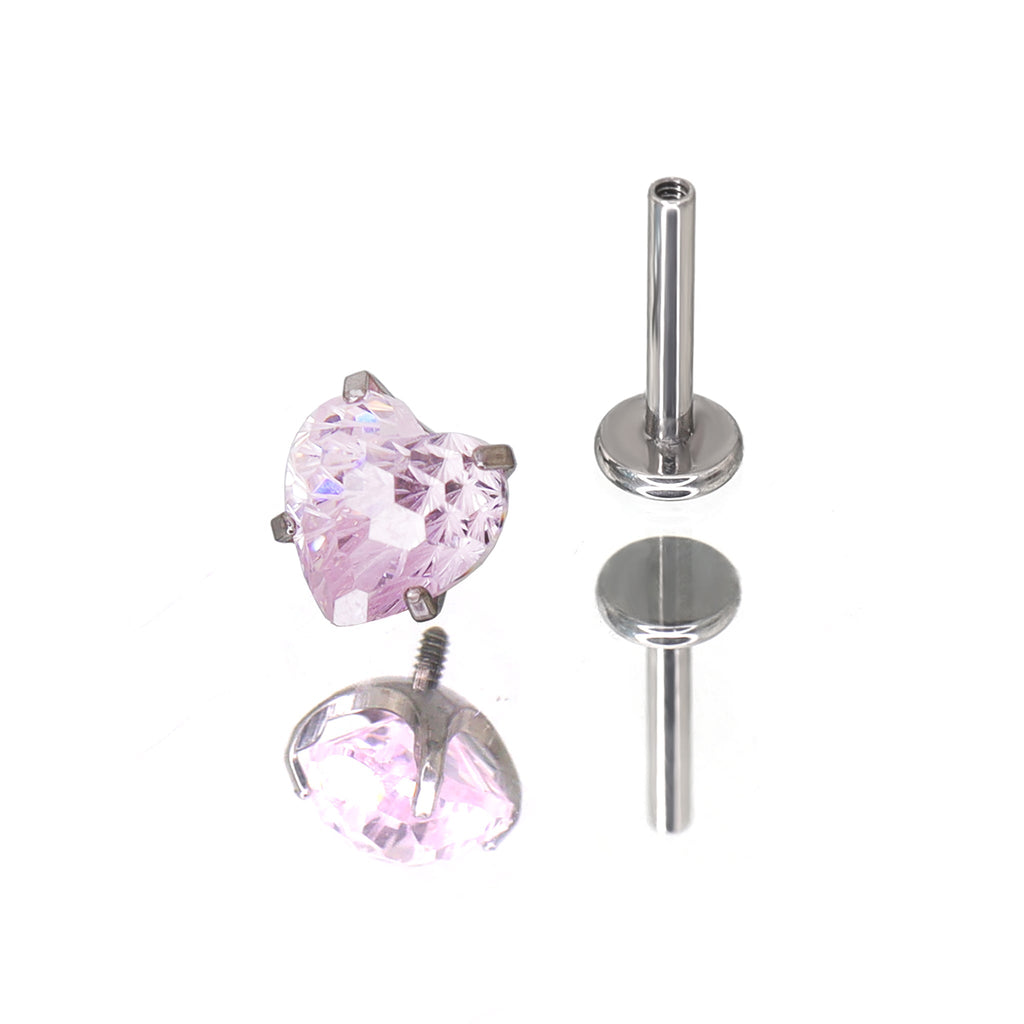Pink Heart Firework-Cut Titanium Internally Threaded Studs