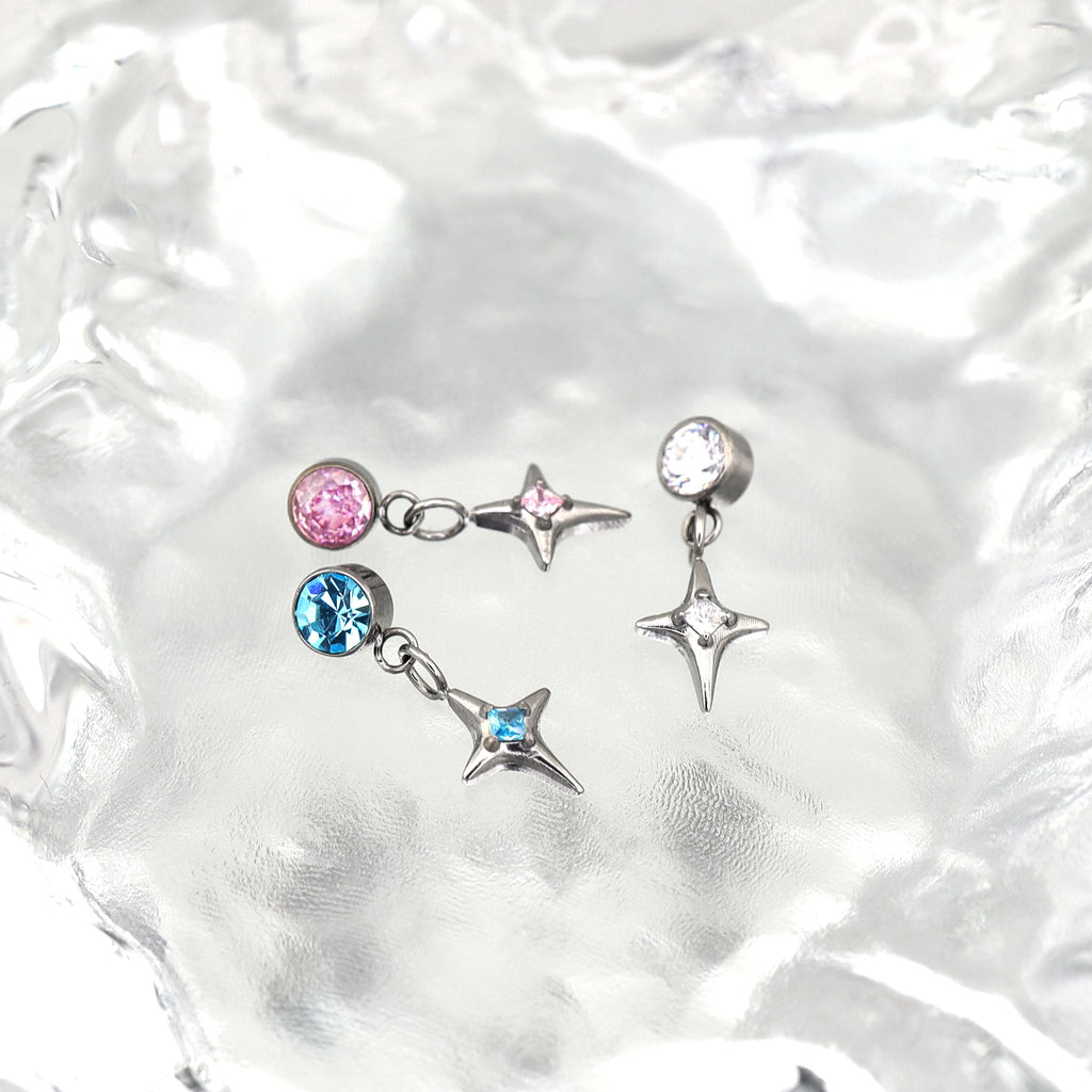 CZ Pendant Four-Point Star Titanium Internally Threaded Studs