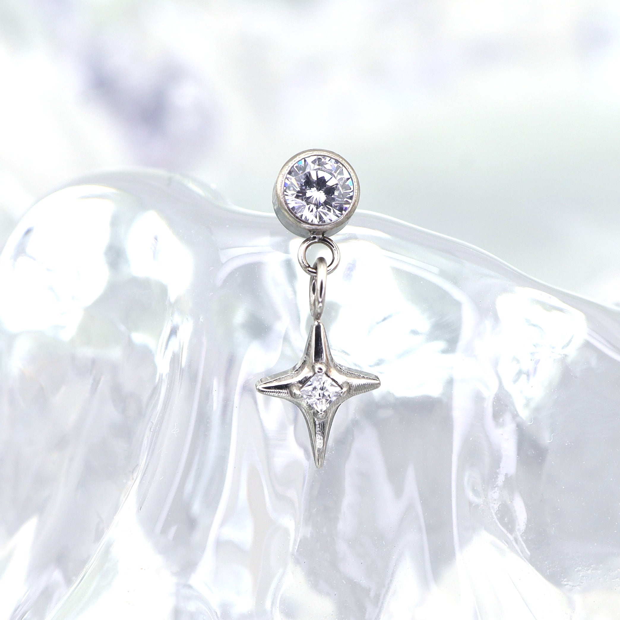 CZ Pendant Four-Point Star Titanium Internally Threaded Studs