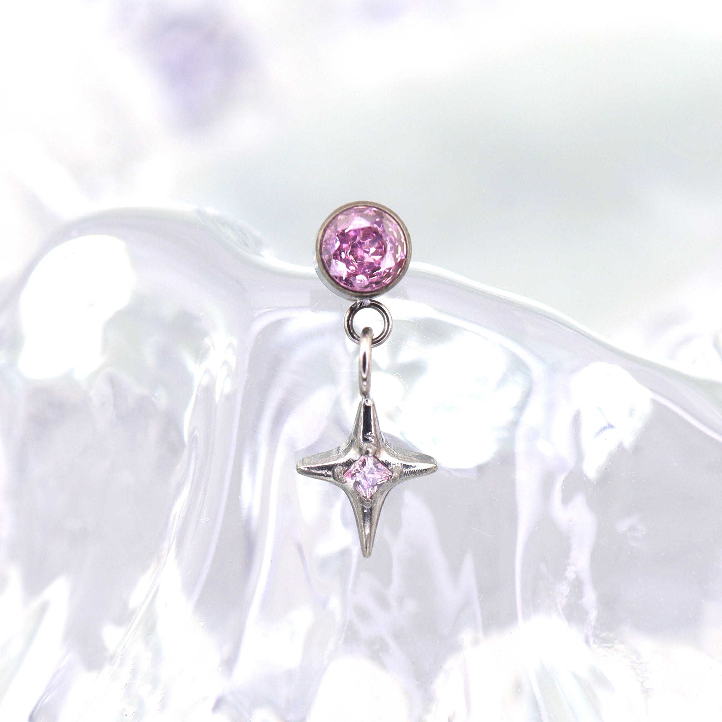 CZ Pendant Four-Point Star Titanium Internally Threaded Studs