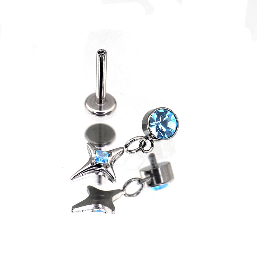 CZ Pendant Four-Point Star Titanium Internally Threaded Studs