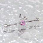 Pink CZ Bunny stainless steel Industrial Barbell
