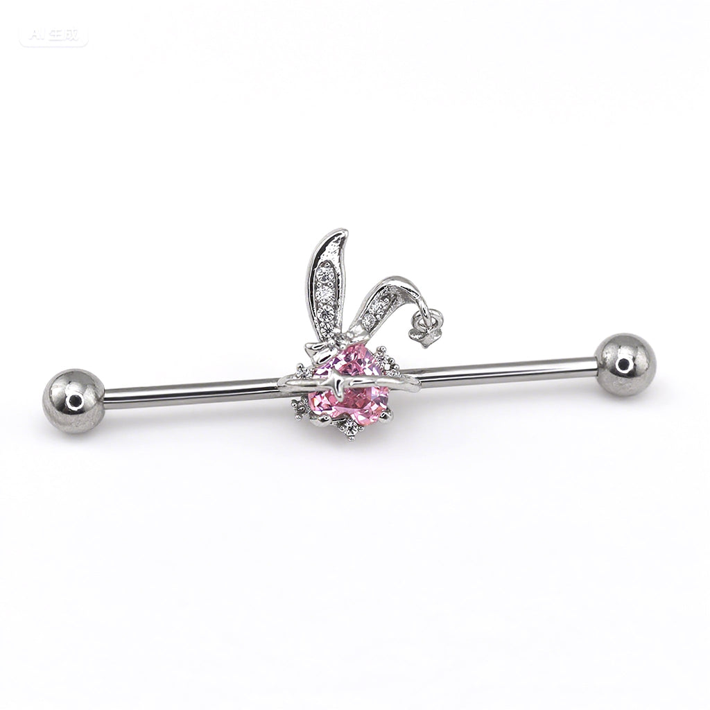 Pink CZ Bunny stainless steel Industrial Barbell