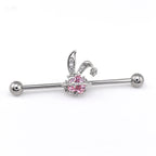Pink CZ Bunny stainless steel Industrial Barbell