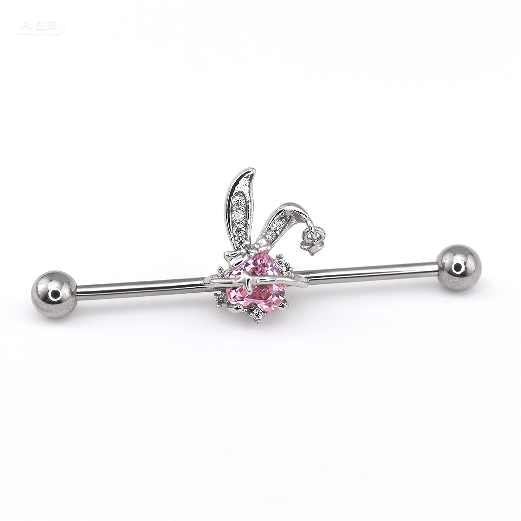 Pink CZ Bunny stainless steel Industrial Barbell