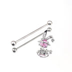 Pink CZ Bunny stainless steel Industrial Barbell