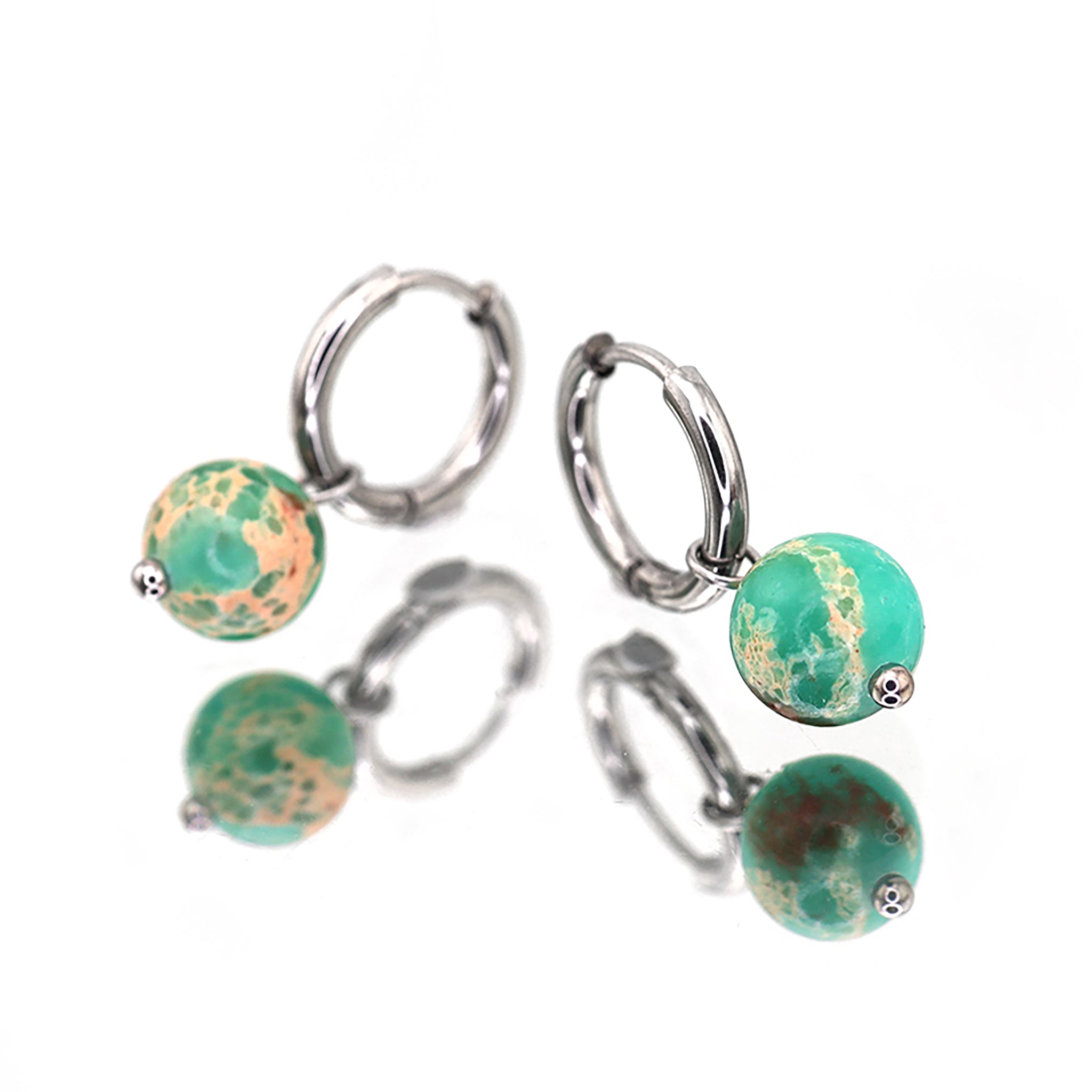 PAIR OF Jade-Inspired Blue Pendant stainless steel Earrings