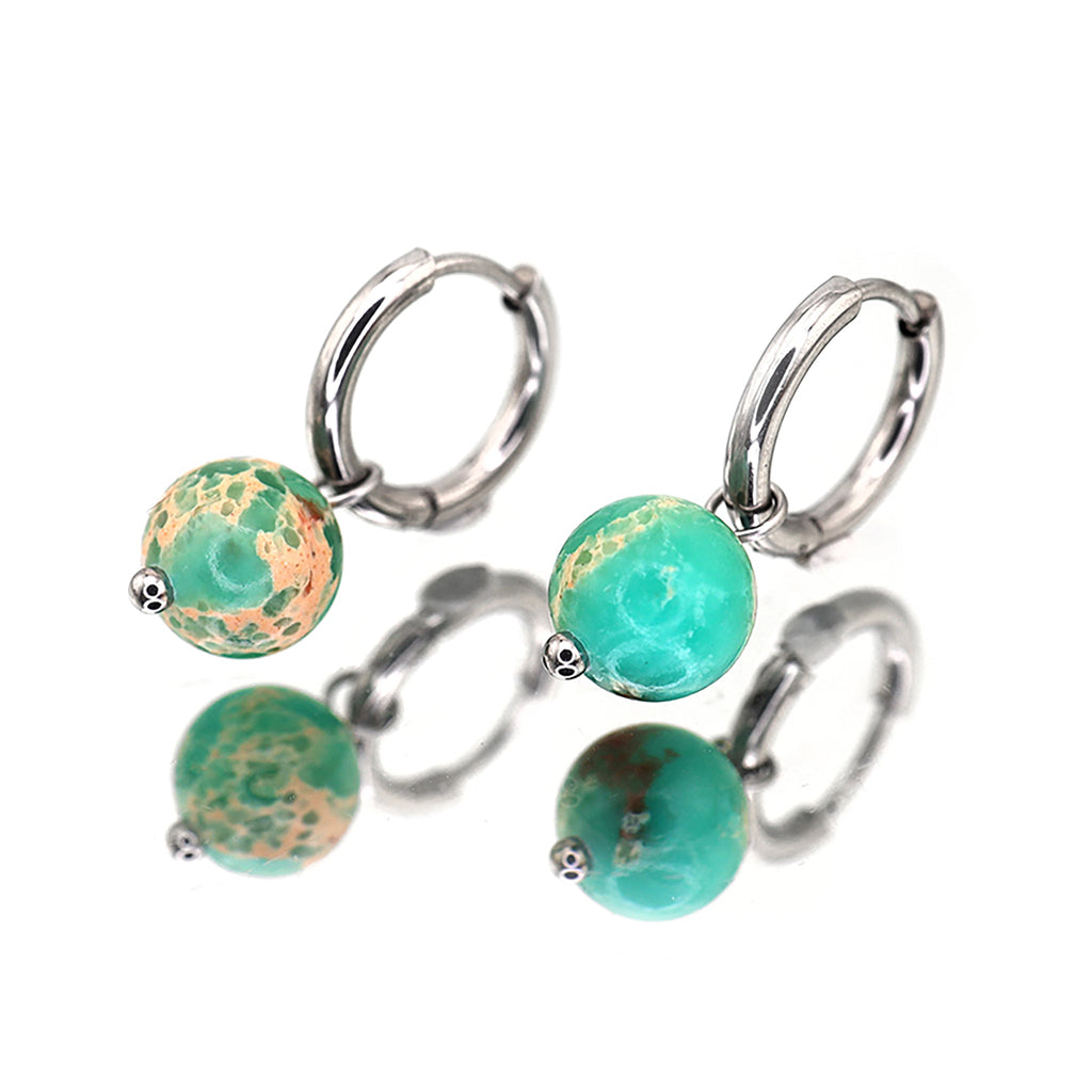 PAIR OF Jade-Inspired Blue Pendant stainless steel Earrings