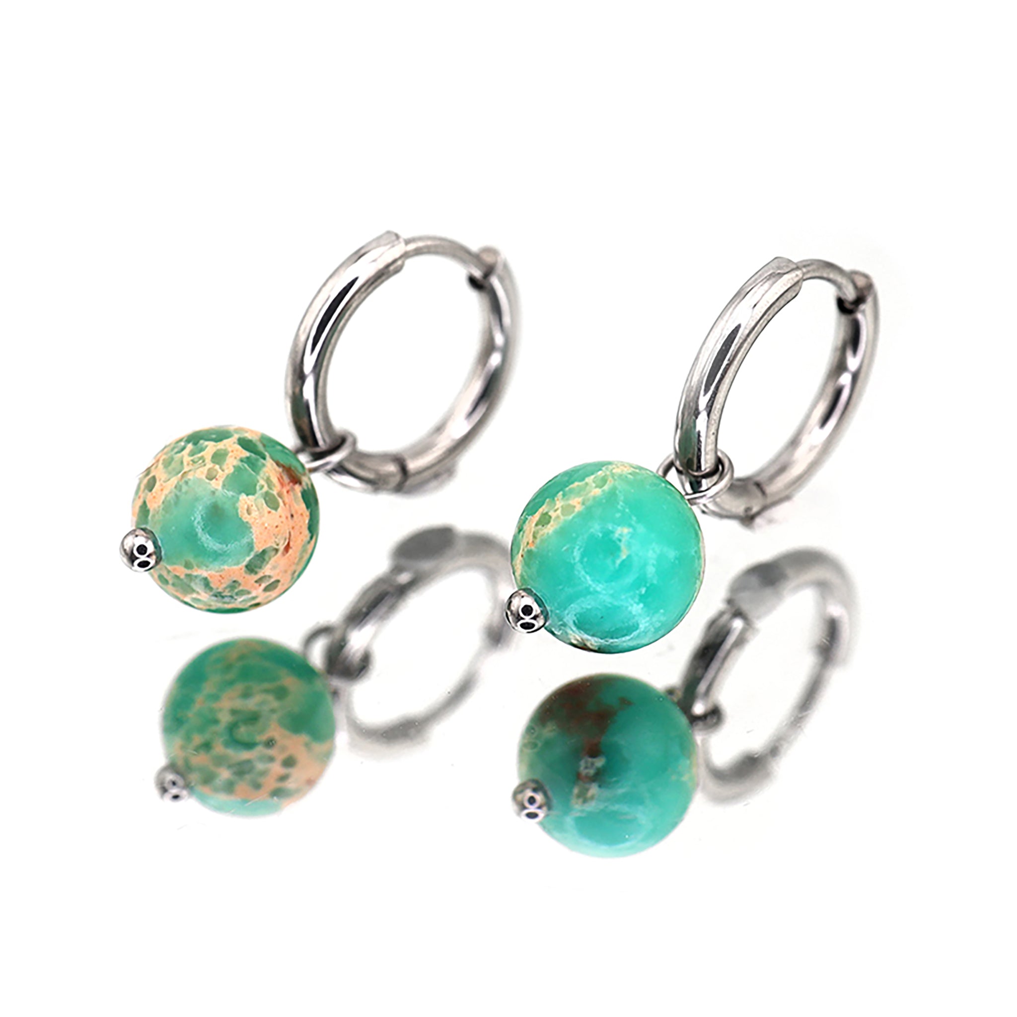 PAIR OF Jade-Inspired Blue Pendant stainless steel Earrings