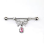 Pink CZ Bow Pendant stainless steel Industrial Barbell