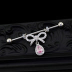 Pink CZ Bow Pendant stainless steel Industrial Barbell
