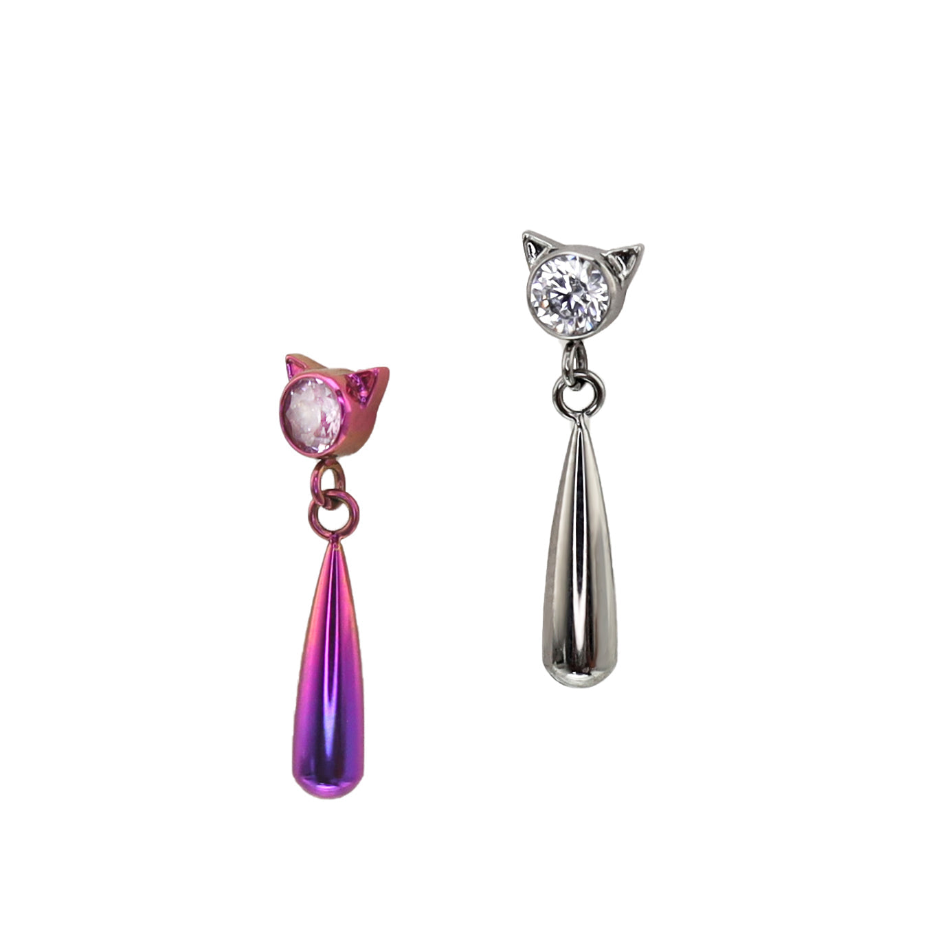 Cat Pendant Teardrop Titanium Ear Studs