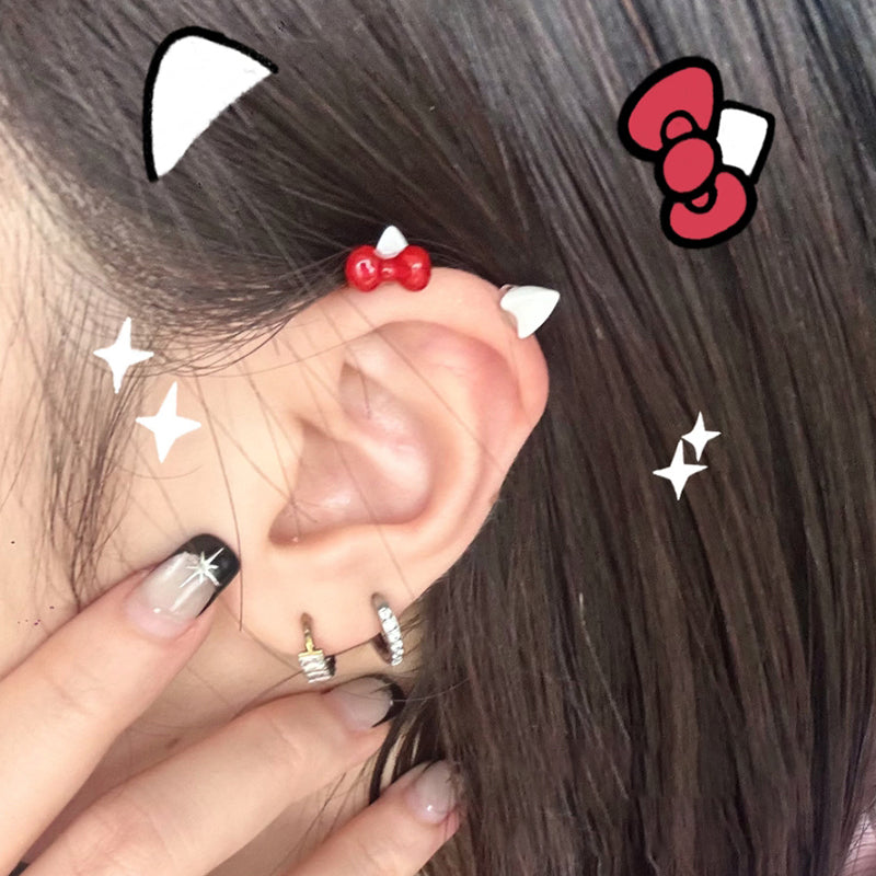 Paws & Purrs - Cute Kitty Bow Titanium Helix Studs
