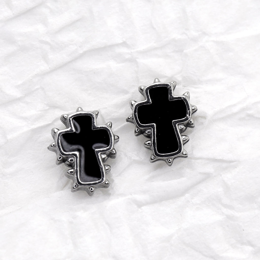 Spiked Oil Slick Cross stainless steel Ear Studs