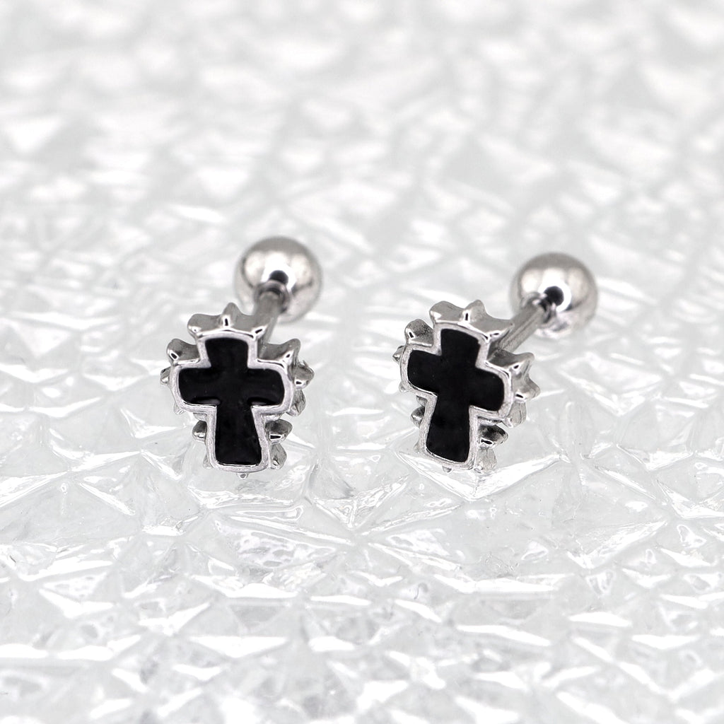 Spiked Oil Slick Cross stainless steel Ear Studs