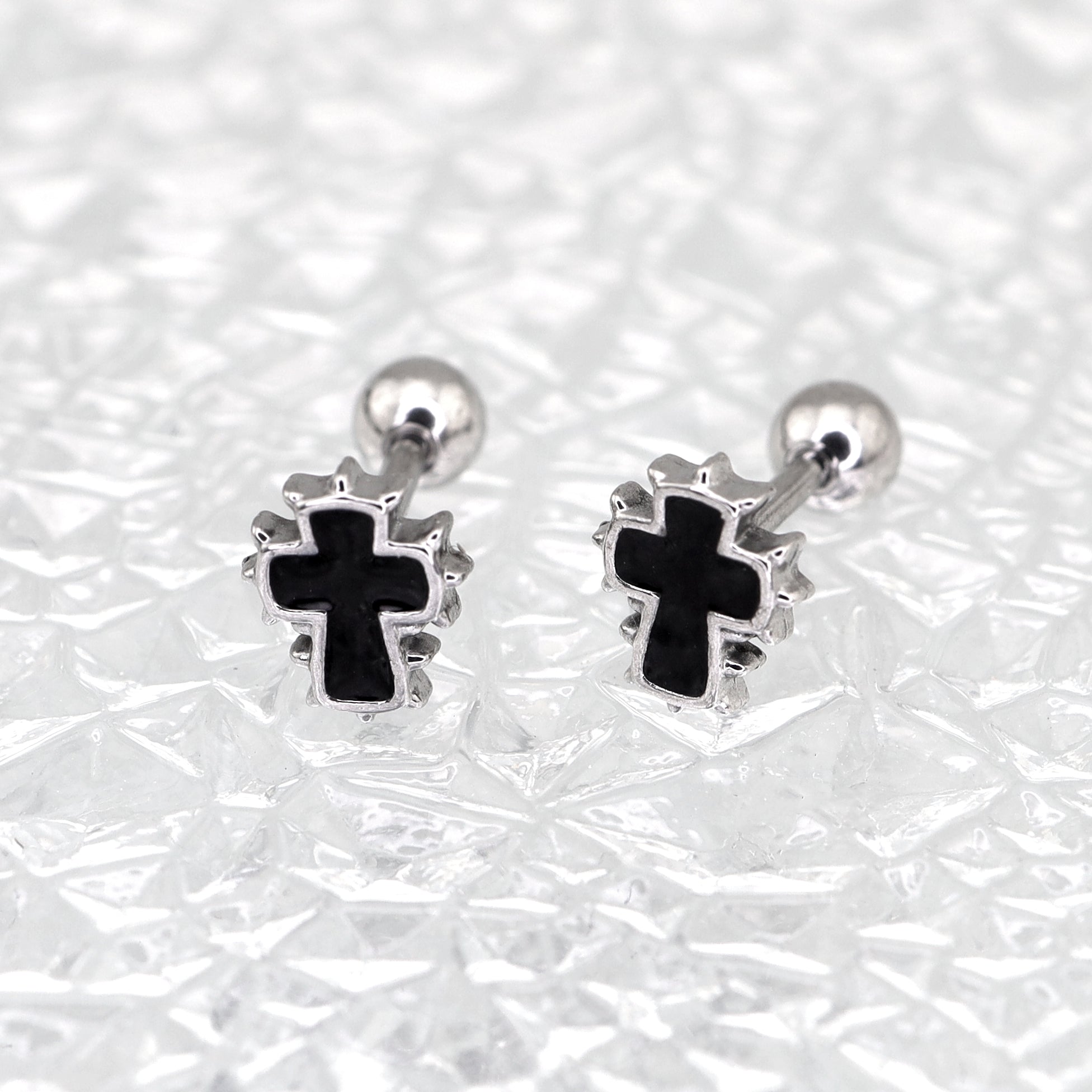 Spiked Oil Slick Cross stainless steel Ear Studs