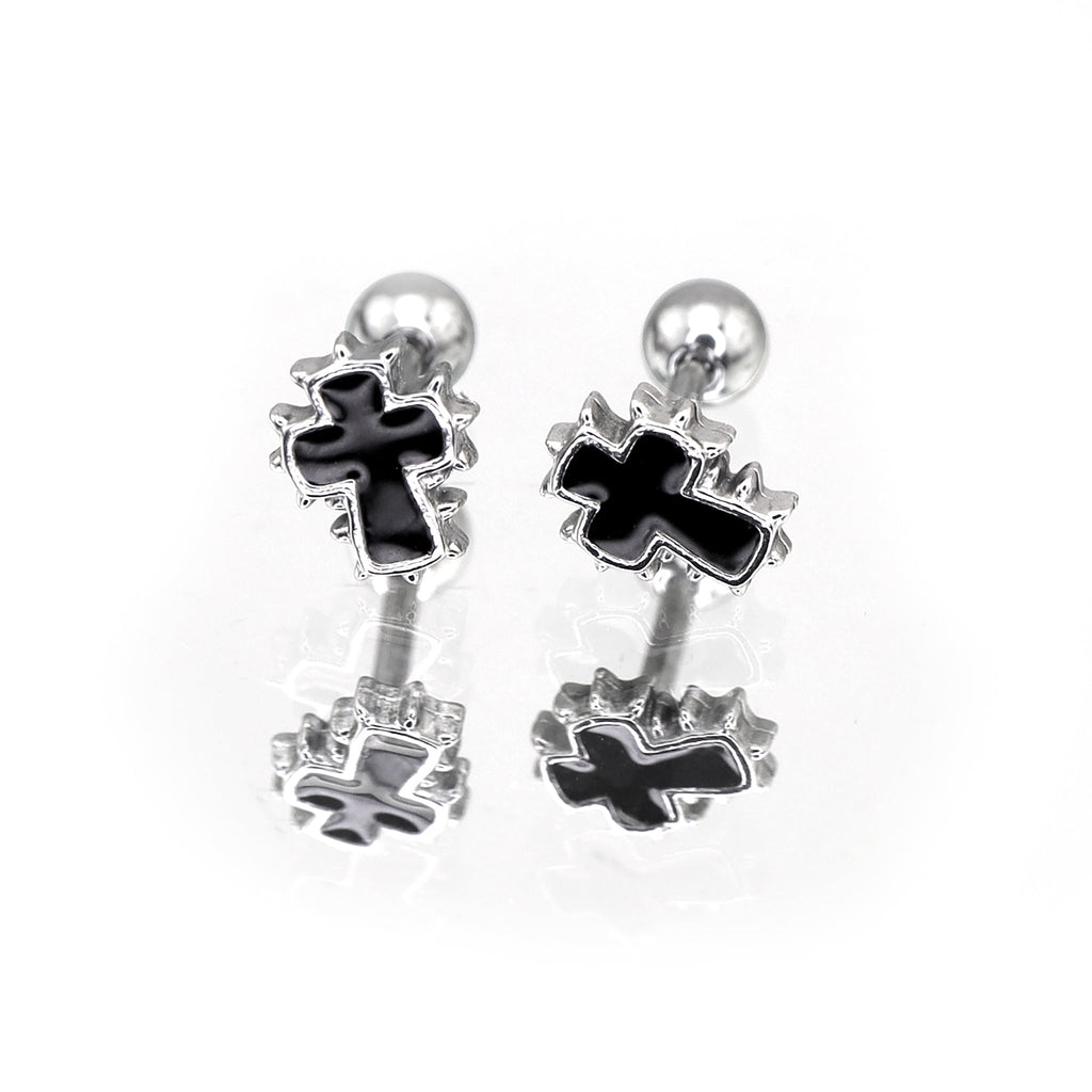 Spiked Oil Slick Cross stainless steel Ear Studs