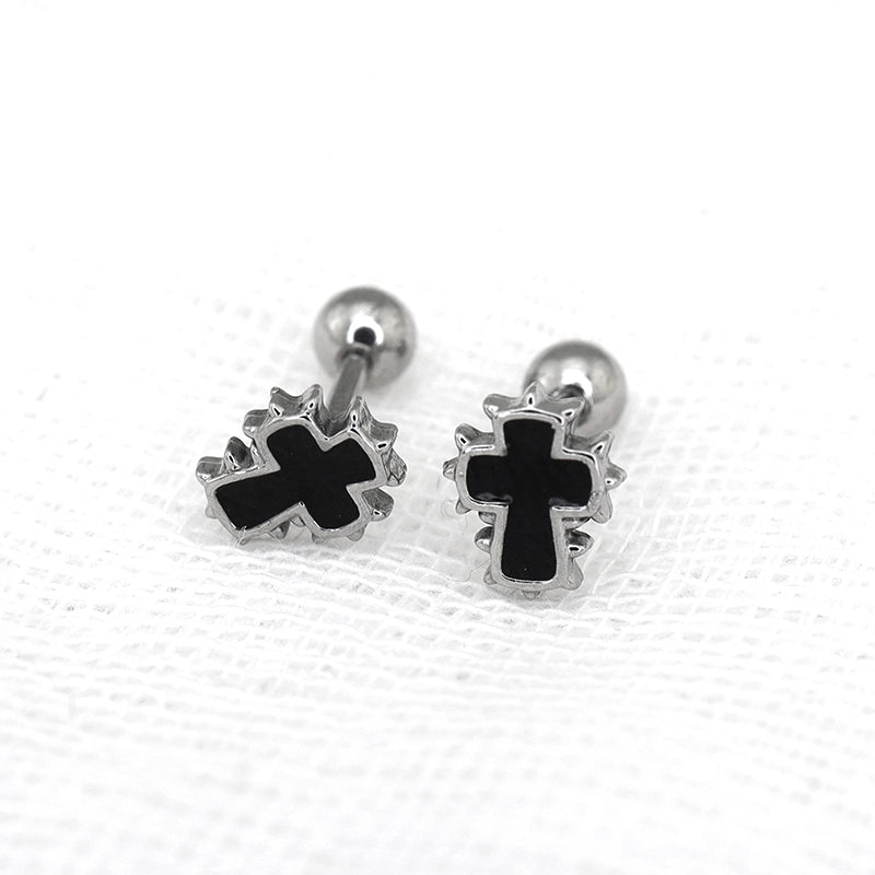 Spiked Oil Slick Cross stainless steel Ear Studs