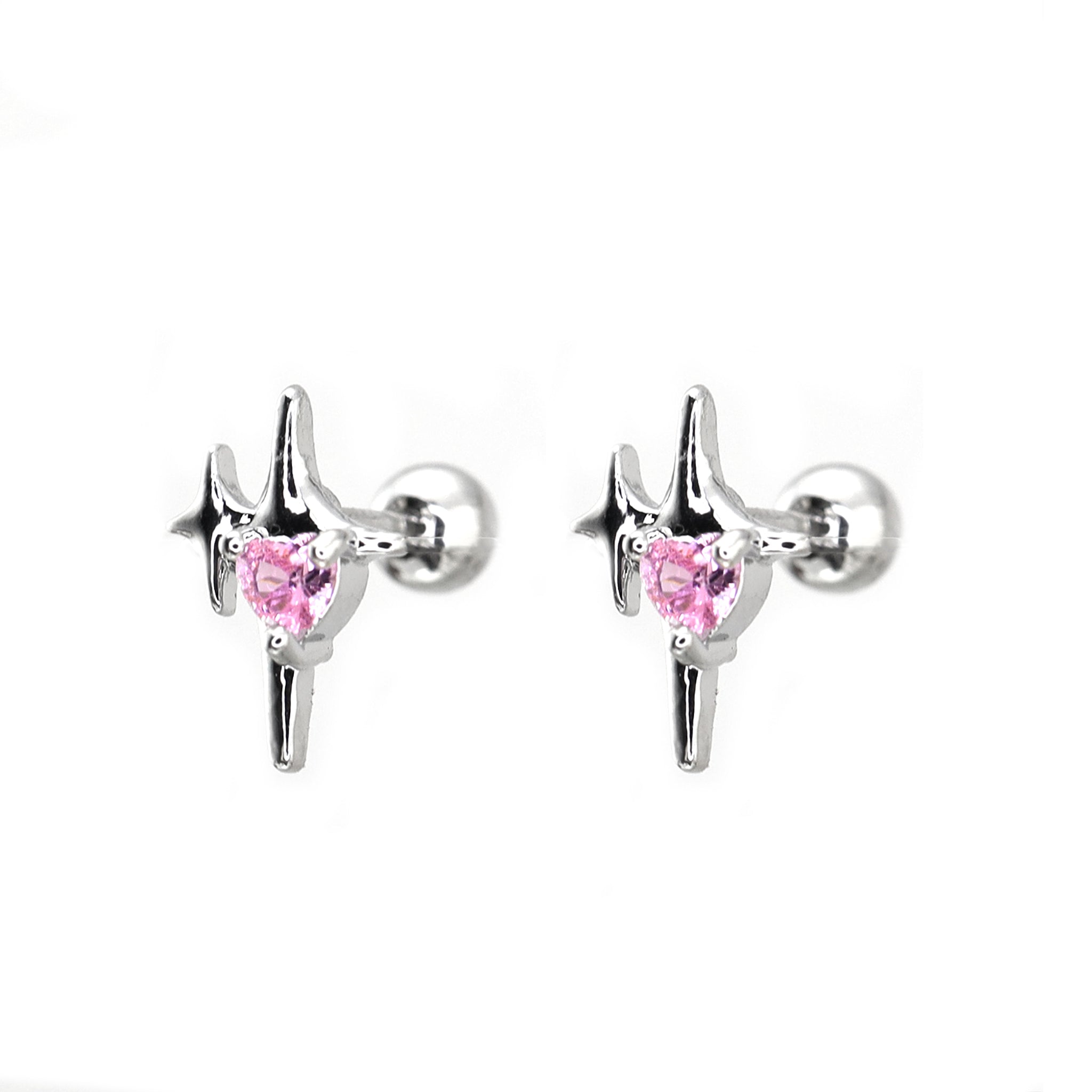 Pink CZ Double Star Thin Gauge Ear Studs
