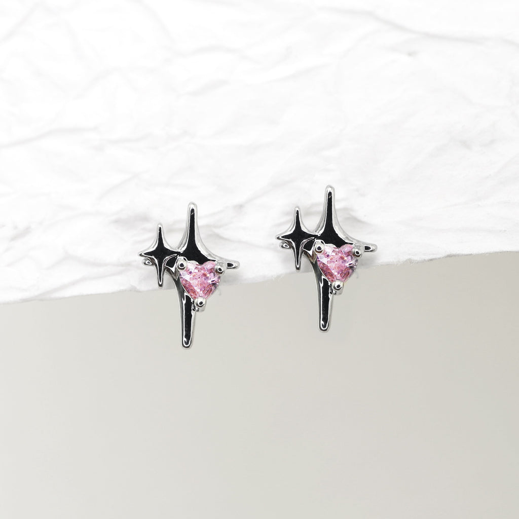 Pink CZ Double Star Thin Gauge Ear Studs