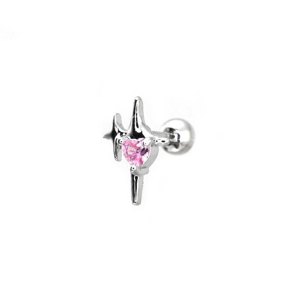 Pink CZ Double Star Thin Gauge Ear Studs