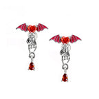 Red CZ Bat & Skull Dangle Ear Studs