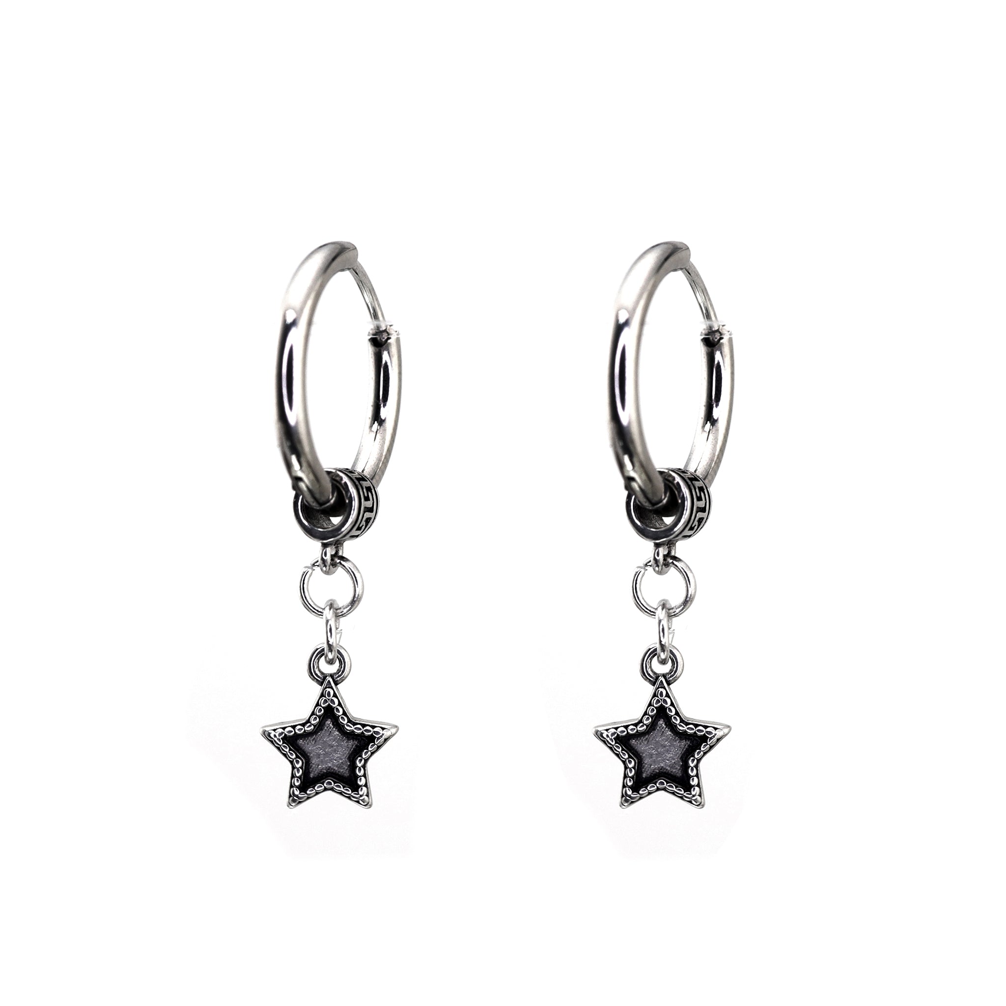 Black Star Dangle Stainless Steel Earrings