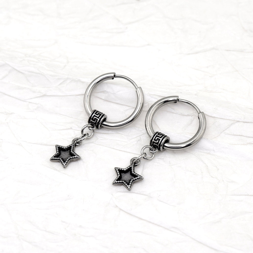 Black Star Dangle Stainless Steel Earrings
