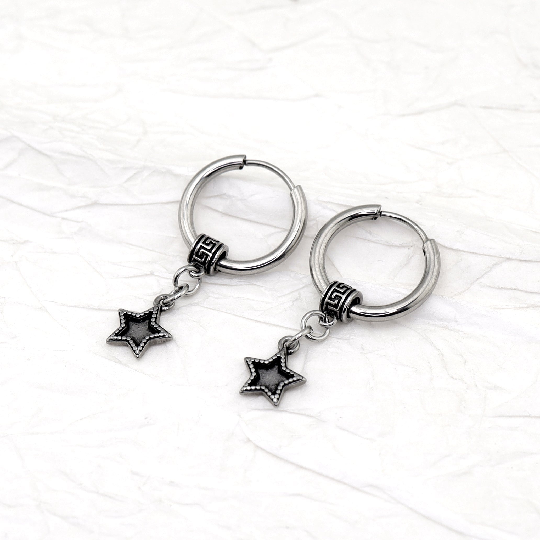 Black Star Dangle Stainless Steel Earrings