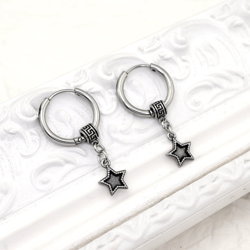 Black Star Dangle Stainless Steel Earrings