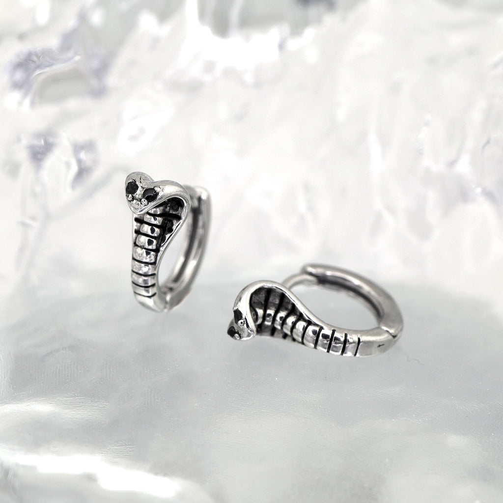 Black CZ Cobra Stainless Steel Earrings