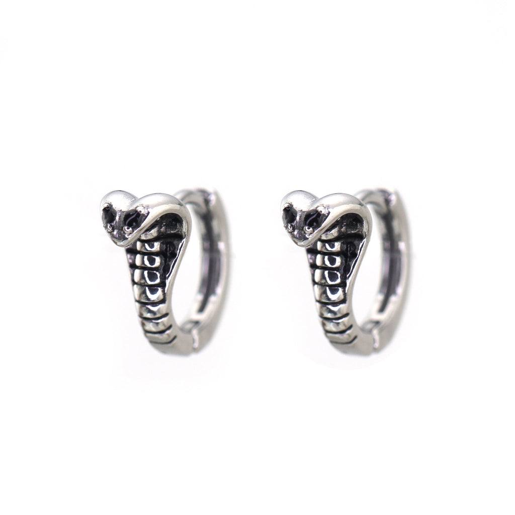 Black CZ Cobra Stainless Steel Earrings