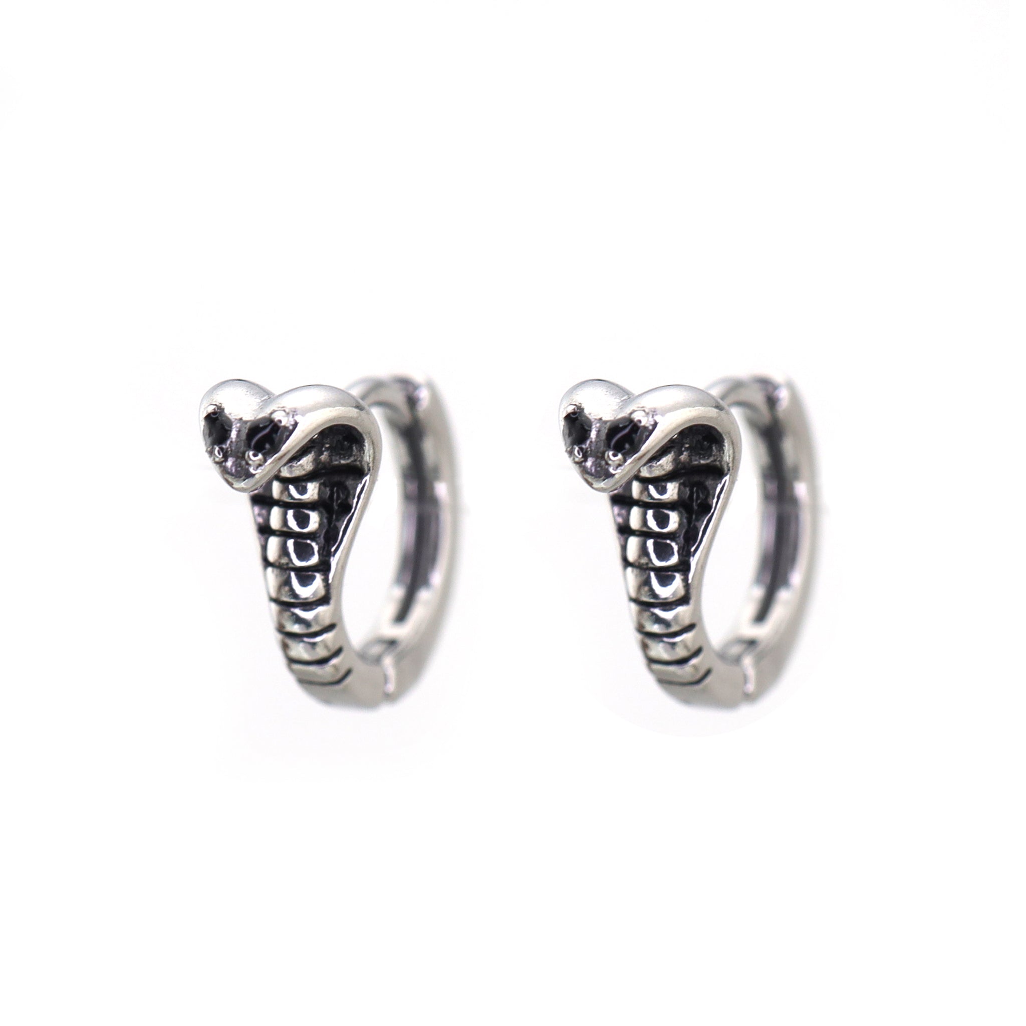Black CZ Cobra Stainless Steel Earrings