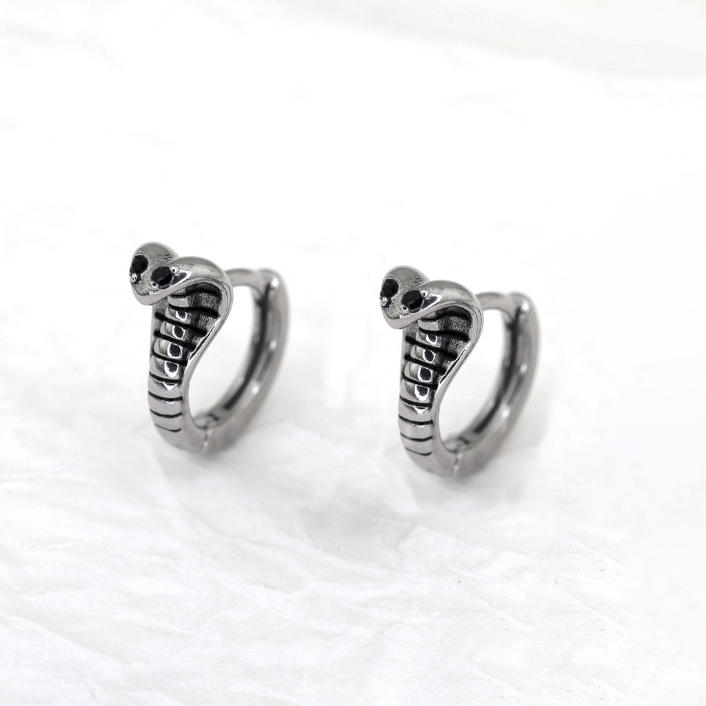 Black CZ Cobra Stainless Steel Earrings