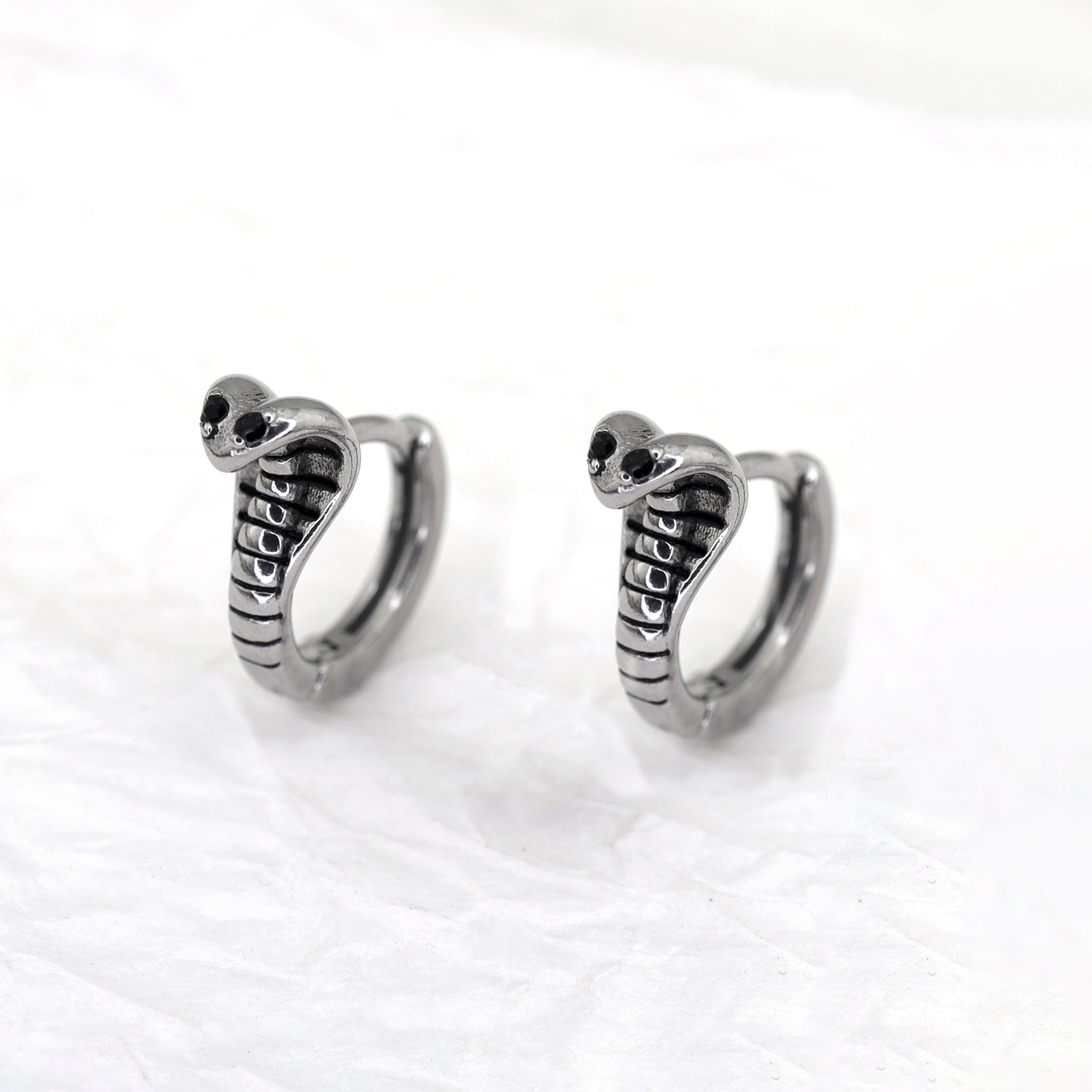 Black CZ Cobra Stainless Steel Earrings