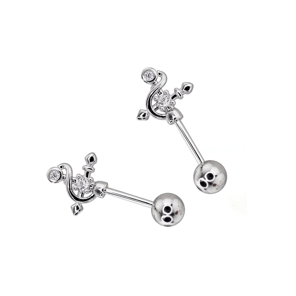CZ Magic Wand Cross Helix Studs