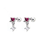 20G Arrow Through Pink Heart CZ Dangle Ear Studs