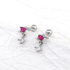20G Arrow Through Pink Heart CZ Dangle Ear Studs