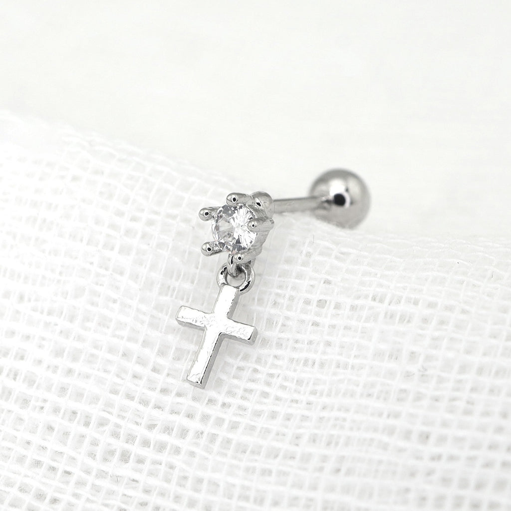 CZ Pendant Cross Thin Gauge Ear Studs