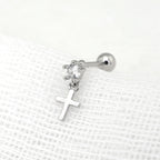 CZ Pendant Cross Thin Gauge Ear Studs