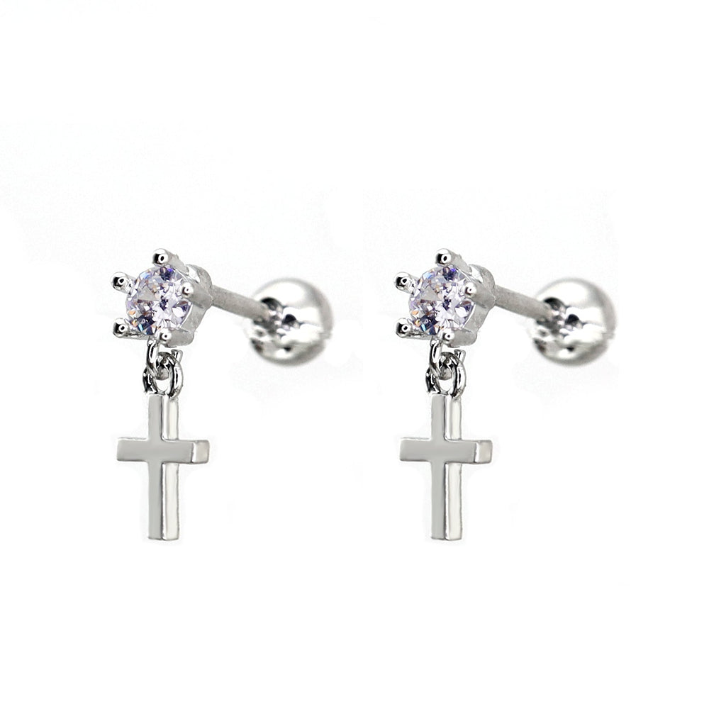 CZ Pendant Cross Thin Gauge Ear Studs