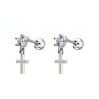 CZ Pendant Cross Thin Gauge Ear Studs
