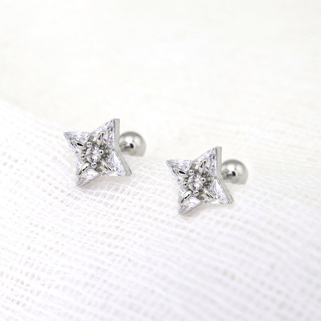 Four-Point Star CZ Thin Gauge Ear Studs