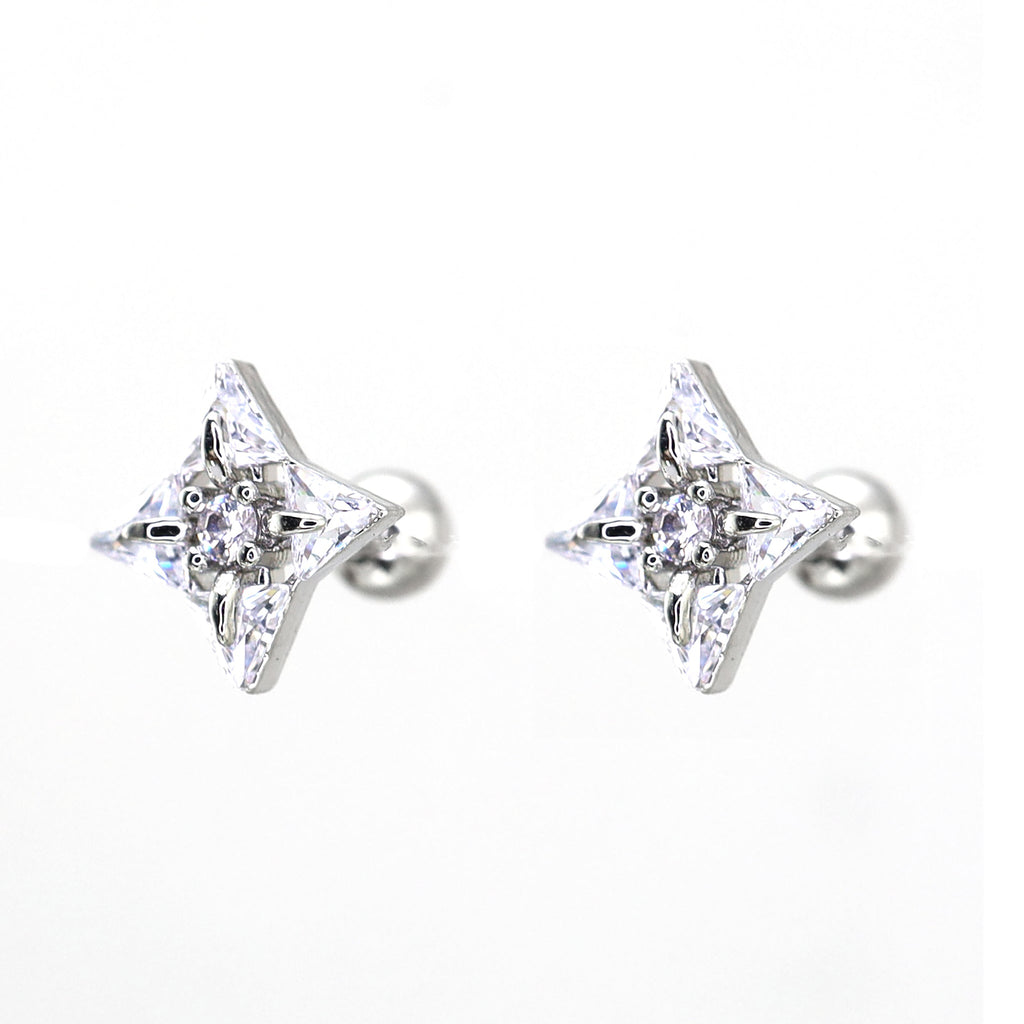 Four-Point Star CZ Thin Gauge Ear Studs