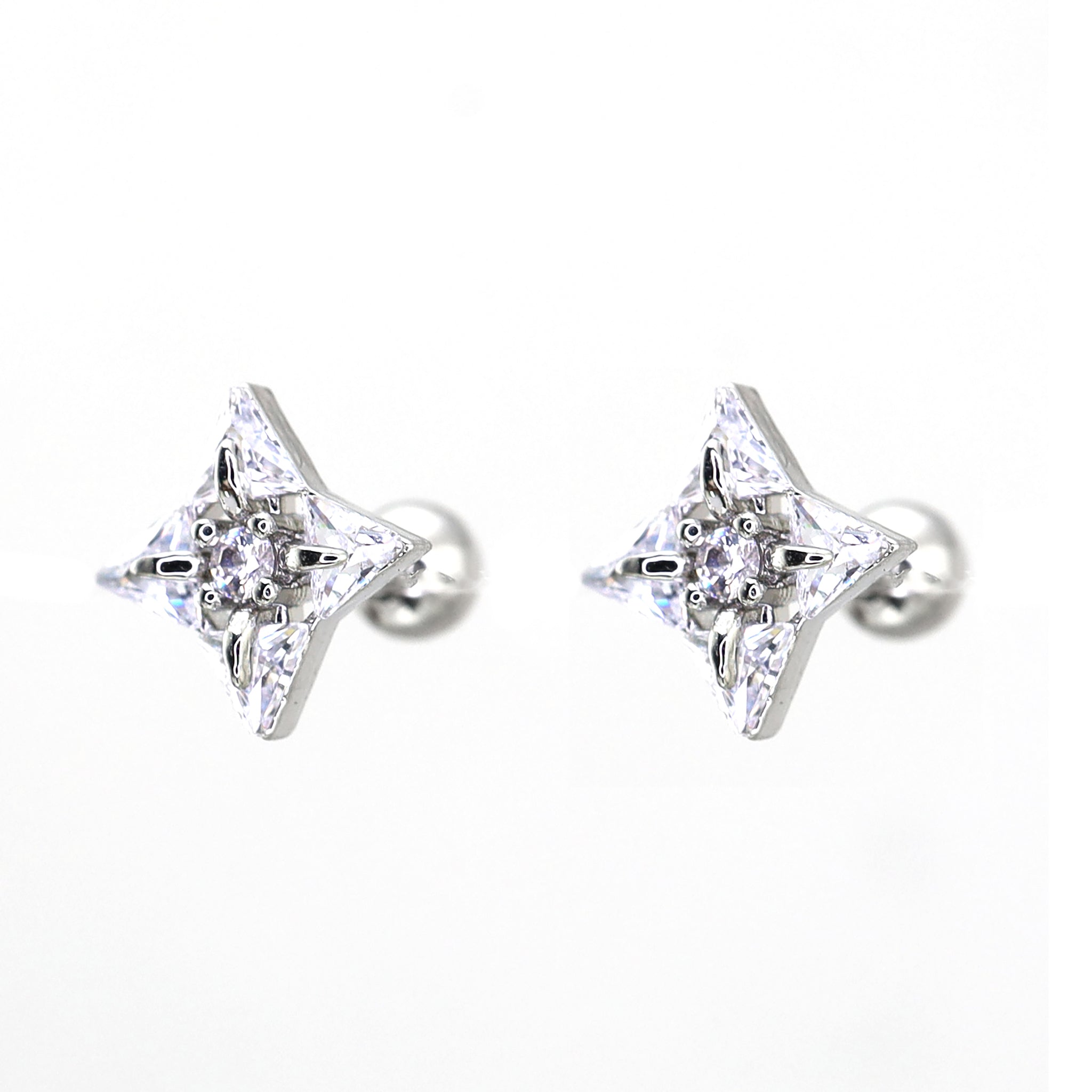 Four-Point Star CZ Thin Gauge Ear Studs