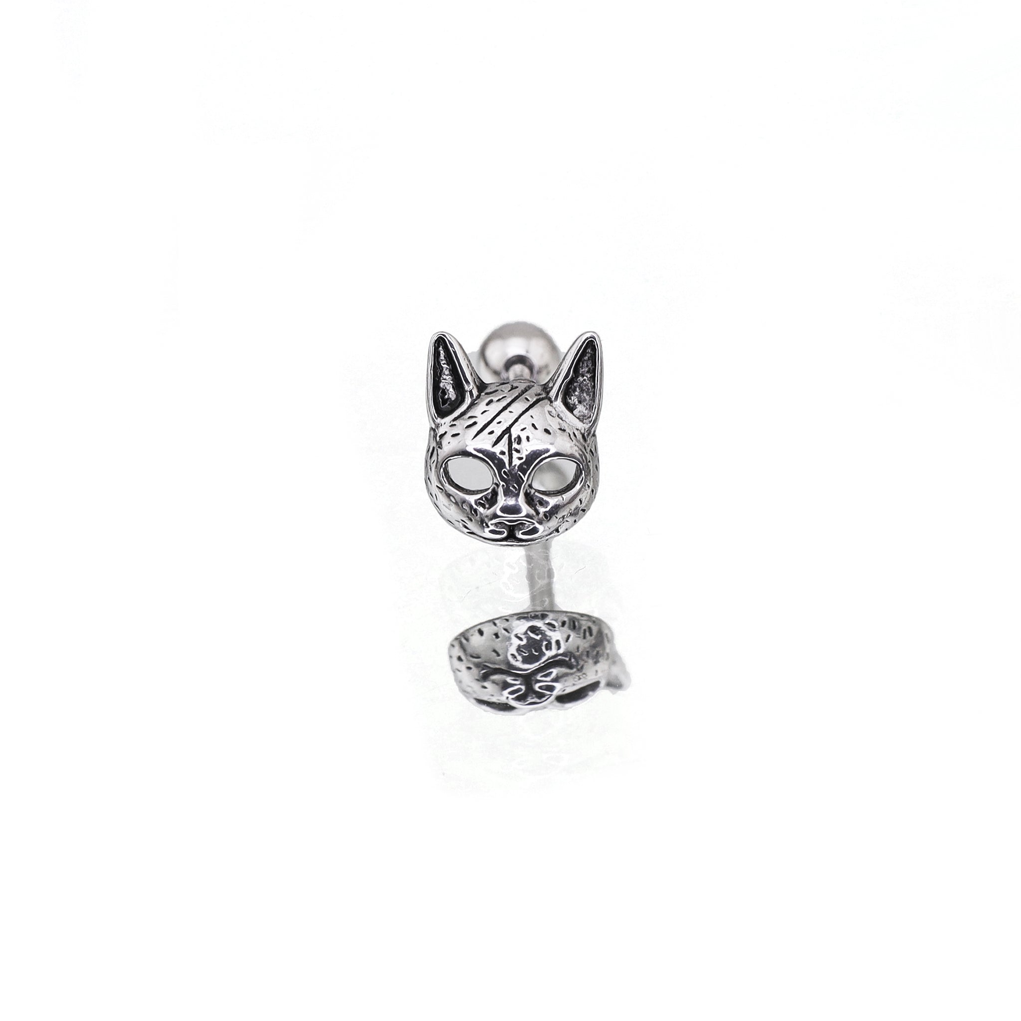 Vintage Openwork Cat Head stainless steel Ear Studs