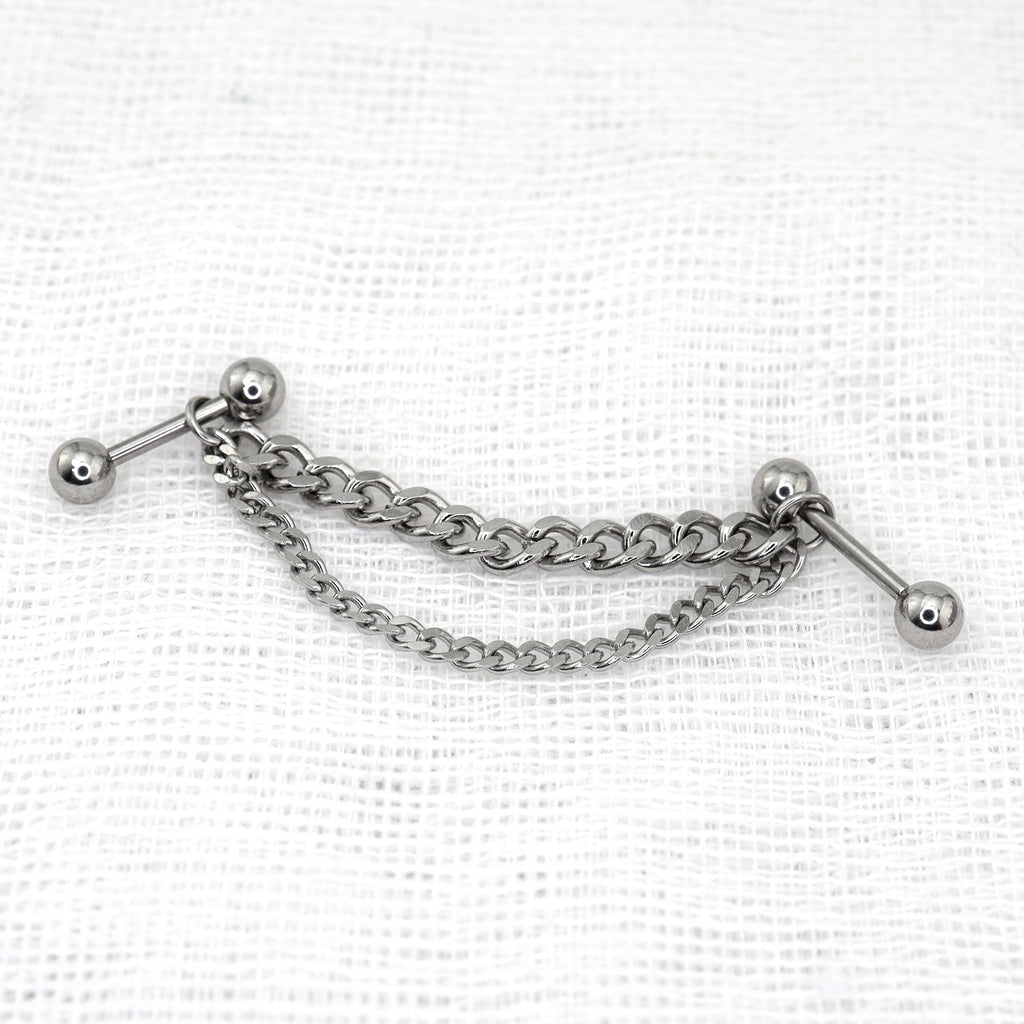 Silver Double Layer Chain stainless steel Ear Studs