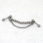 Silver Double Layer Chain stainless steel Ear Studs